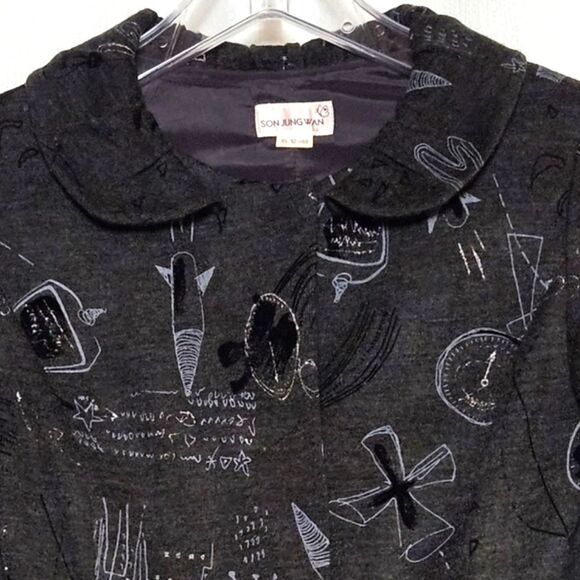 Son Jung Wan 2007 Charcoal Gray Futuristic Print Embellished Snap Front Blouse - Picture 4 of 15